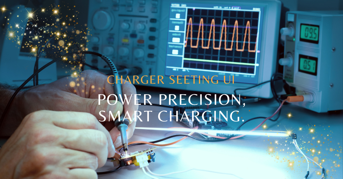 FSP Power Solution Charger Setting UI for precise battery charger configuration with oscilloscope testing.