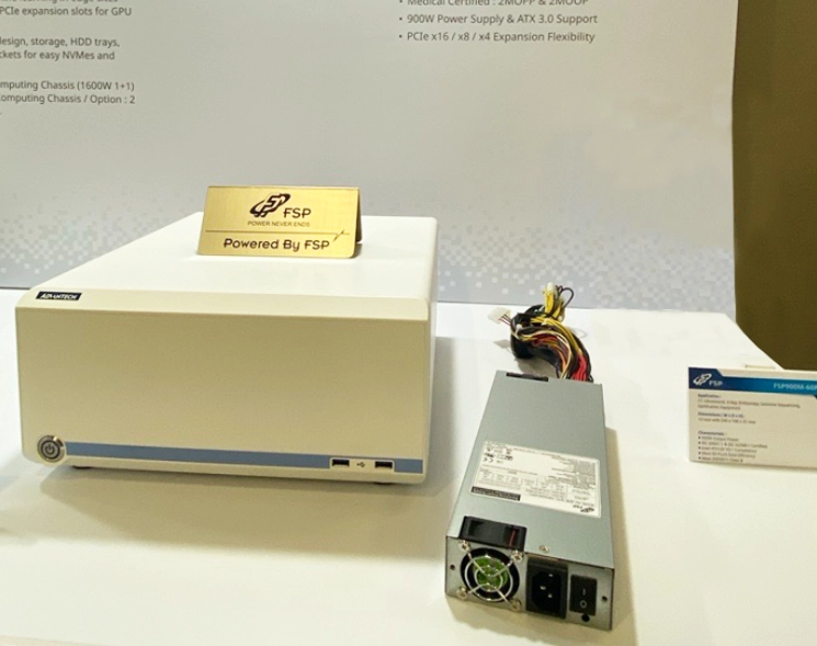 Medical edge AI workstation demo using FSP900M-60PJ 900W ATX power supply with GPU and PCIe expansion cards