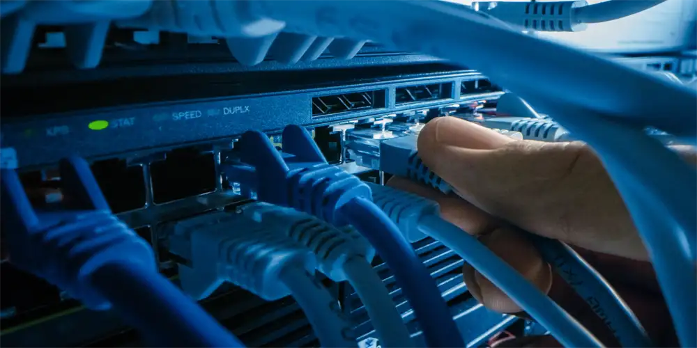 Network switch with Ethernet cables for data center power supply applications