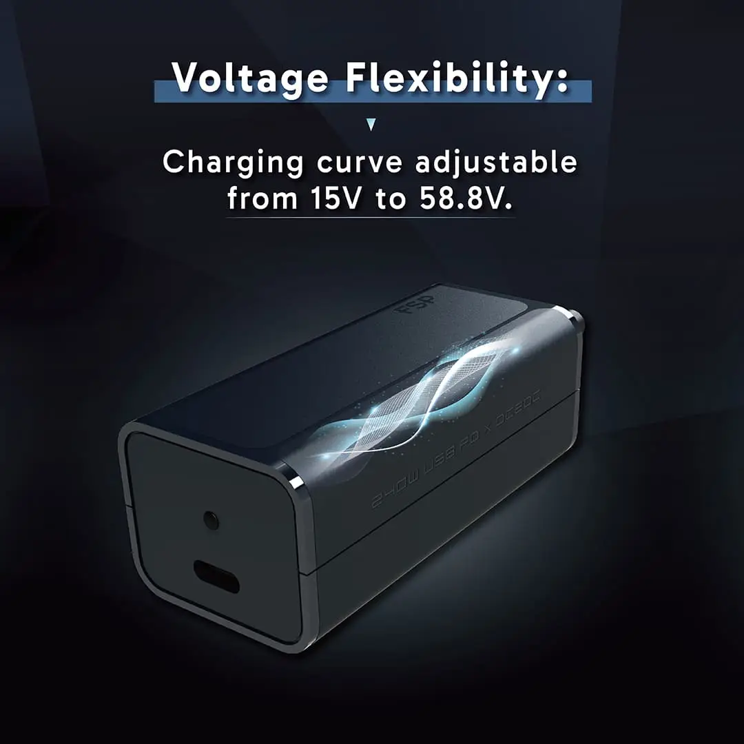 Voltage flexibility: charging curve adjustable from 15V to 58.8V